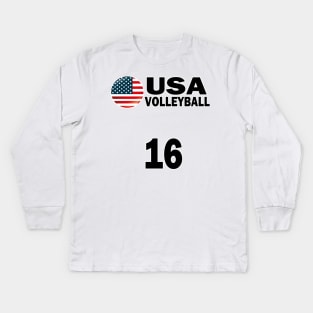 USA Volleyball #16 T-shirt Design Kids Long Sleeve T-Shirt